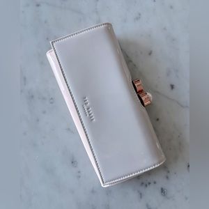 Ted Baker: Bobble Matinee Wallet in Pink and Grey Patent Leather